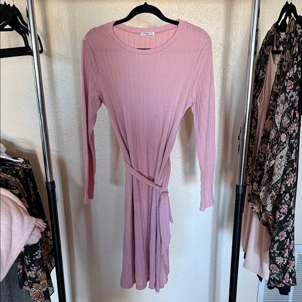 Elegant Long Sleeve Pink Maternity Knit Dress